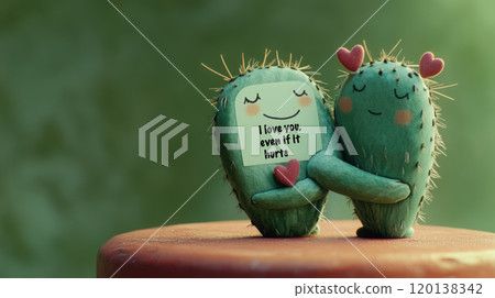 Valentine's card with cartoon cacti expressing love and humor 120138342