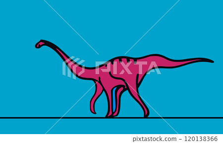 Continuous one line elegant drawing of Gallimimus, Giganotosaurus, Mosasaurus, Questacoatus dinosaurs 120138366