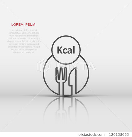 Kcal icon in flat style. Diet vector illustration on white isolated background. Calories business concept. 120138663