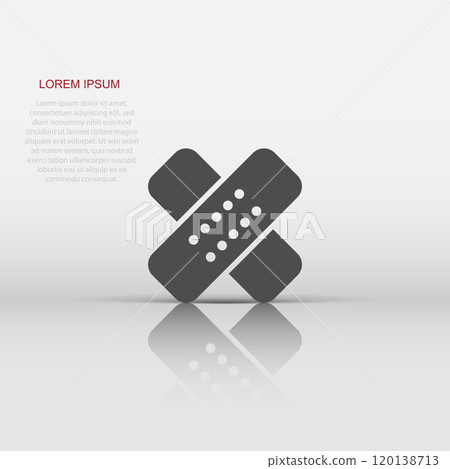 Bandage icon in flat style. Plaster vector illustration on white isolated background. First aid kit business concept. Bandage icon in flat style. Plaster vector illustration on white isolated background. First aid kit business concept. 120138713