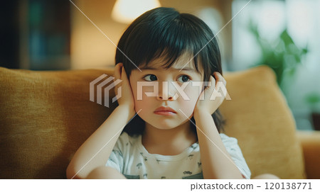 Family conflict. little girl close her ear while angry mother yelling about her stubborn Family conflict. little girl close her ear while angry mother yelling about her stubborn 120138771