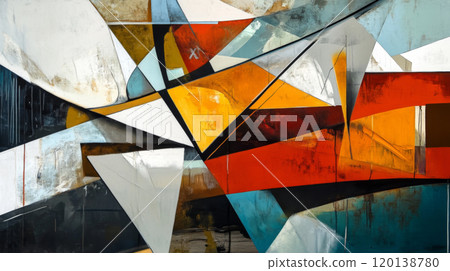 Dynamic Abstract Geometric Painting in Warm Tones 120138780