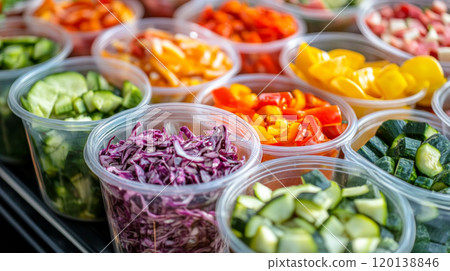 Fresh Vegetables Prepared in Containers for Meal Prep 120138846