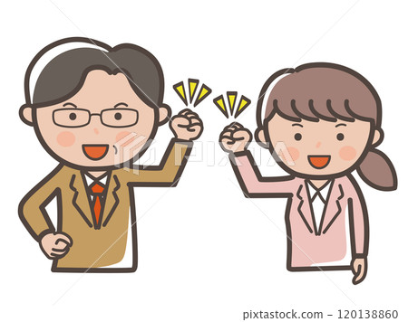身穿西裝、拳頭幫浦、動力十足的男女商人上半身插畫_老闆與下屬套裝 120138860