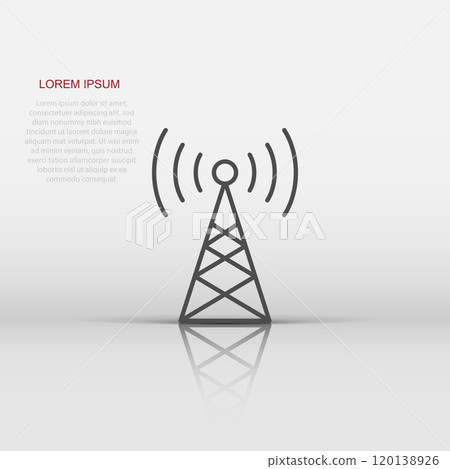 Antenna tower icon in flat style. Broadcasting vector illustration on white isolated background. Wifi business concept. Antenna tower icon in flat style. Broadcasting vector illustration on white isolated background. Wifi business concept. 120138926