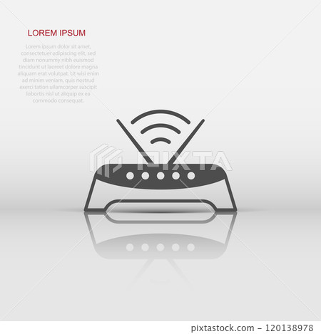 Wifi router icon in flat style. Broadband vector illustration on white isolated background. Internet connection business concept. Wifi router icon in flat style. Broadband vector illustration on white isolated background. Internet connection business concept. 120138978