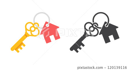 Key icon in flat style. Security vector illustration on isolated background. Door protection sign business concept. Key icon in flat style. Security vector illustration on isolated background. Door protection sign business concept. 120139116