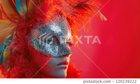 Sparkling carnival mask with feathers for festive celebration design Sparkling carnival mask with feathers for festive celebration design 120139222