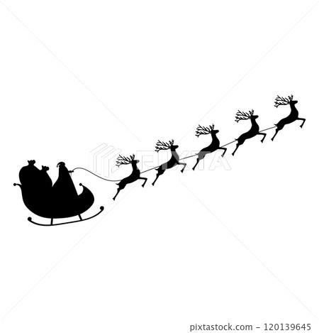 Santa Claus rides reindeer in a sleigh sled.  120139645
