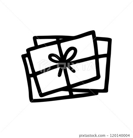 Doodle closed envelopes pile icon or logo, hand drawn with thin black line 120140004