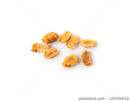 Spicy peanuts isolated, heeng jeera pea nuts mixture, Indian namkeen, roasted salty nut snack 120140018