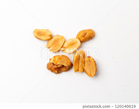 Spicy peanuts isolated, heeng jeera pea nuts mixture, Indian namkeen, roasted salty nut snack Spicy peanuts isolated, heeng jeera pea nuts mixture, Indian namkeen, roasted salty nut snack 120140019