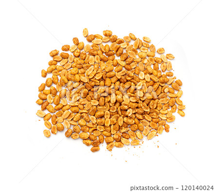 Spicy peanuts isolated, heeng jeera pea nuts mixture, Indian namkeen, roasted salty nut snack Spicy peanuts isolated, heeng jeera pea nuts mixture, Indian namkeen, roasted salty nut snack 120140024