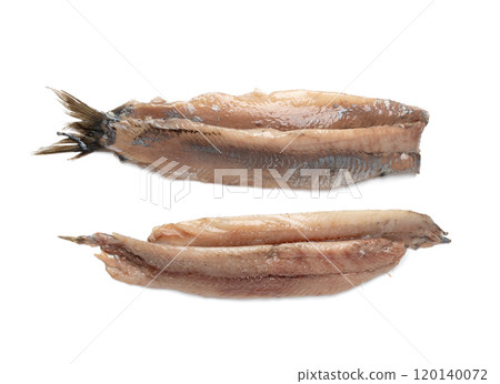 Dutch herring isolated, salted fish meat fillet, traditional maatjes, raw atlantic herring, matias Dutch herring isolated, salted fish meat fillet, traditional maatjes, raw atlantic herring, matias 120140072
