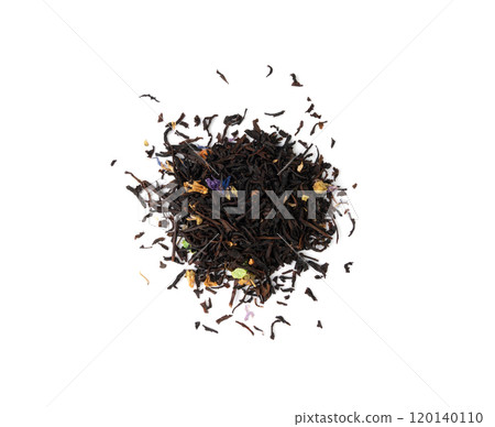 Flavored Black Tea Leaves Isolated, High Quality Black Tea Pile with Fruits and Flowers, Organic Indian Drink 120140110