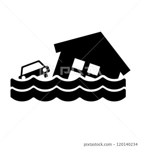 Flood Car and house silhouette Flood Car and house silhouette 120140234