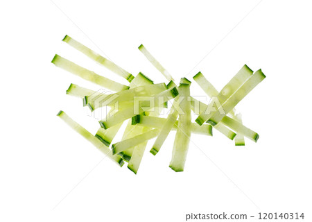 Cucumber cut isolated, cucumber slices macro, green vegetable cuts for salad isolated, healthy fresh pieces 120140314