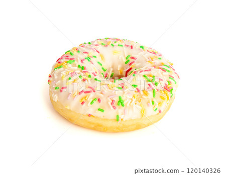 Doughnuts Isolated, Glazed Frosted Donuts with Colorful Sprinkles Doughnuts Isolated, Glazed Frosted Donuts with Colorful Sprinkles 120140326