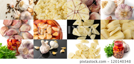 Garlic Collage, Raw Peeled, Pickled Cloves Pattern, Roasted Grilled Garlic Mockup, Fried Clove Garlic Collage, Raw Peeled, Pickled Cloves Pattern, Roasted Grilled Garlic Mockup, Fried Clove 120140348