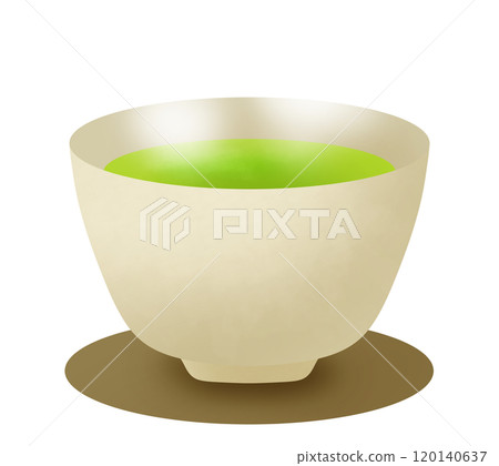 Illustration of hot steaming green tea 120140637