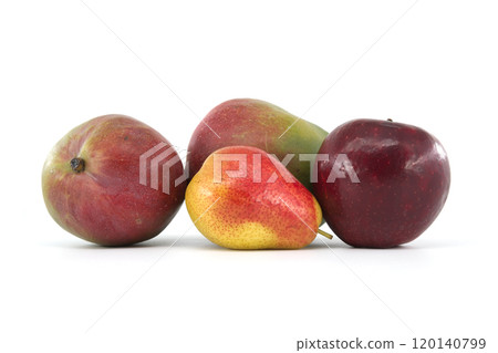 Fresh mango, pear and apple over white background Fresh mango, pear and apple over white background 120140799