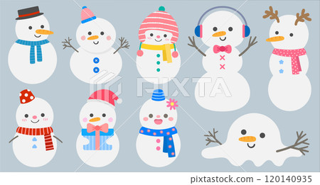 Cute Hand Drawn Winter SnowMan Characters Cute Hand Drawn Winter SnowMan Characters 120140935