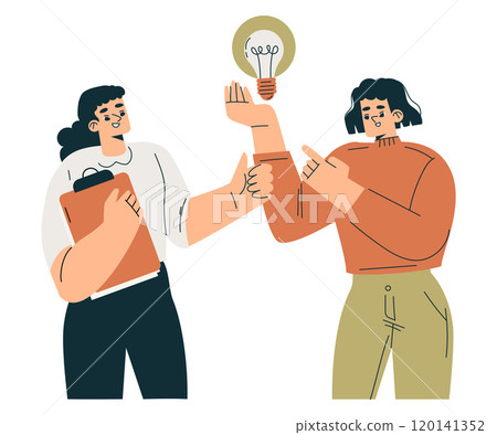 Productive Team with Business Woman with Lightbulb Work Together Vector Illustration Productive Team with Business Woman with Lightbulb Work Together Vector Illustration 120141352
