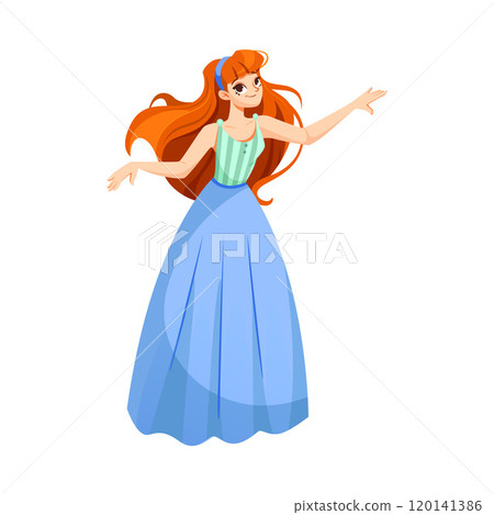 Girl Princess in Pretty Dress and Attire Standing and Smiling Vector Illustration Girl Princess in Pretty Dress and Attire Standing and Smiling Vector Illustration 120141386