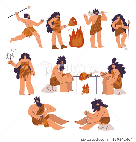 Primitive People Character and Caveman in Loincloth Vector Set 120141464