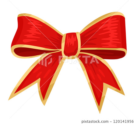 Red bow with golden decor. Vector isolated illustration Red bow with golden decor. Vector isolated illustration 120141956