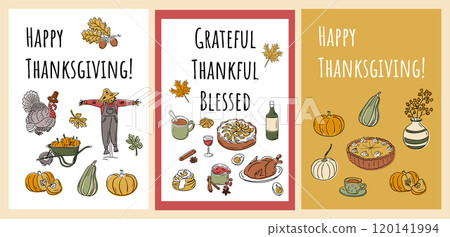 Set of thanksgiving banners with doodles Set of thanksgiving banners with doodles 120141994
