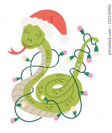 Funny vector hand drawn snake in Santas hat 120142002