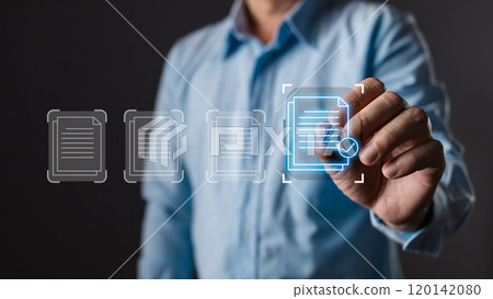 man touch screen to manage data,Document Management System (DMS),knowledge and documentation in enterprise with ERP.online documentation database and process automation to efficiently manage files. 120142080