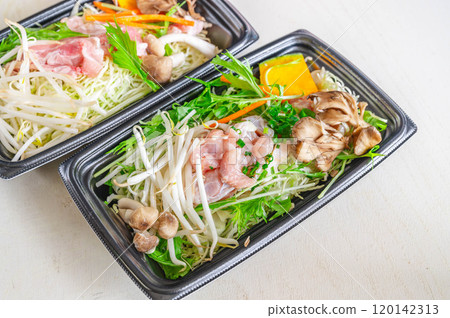 Steamed vegetables and chicken set in the microwave Steamed vegetables and chicken set in the microwave 120142313