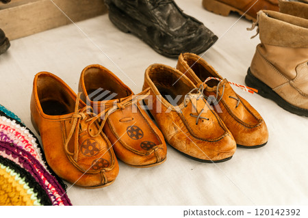 Brown leather shoes on brick. Brown leather shoes on brick. 120142392