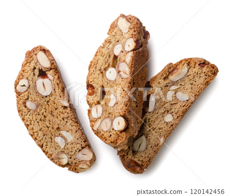 Cantuccini cookies, almond biscotti on white. Top view Cantuccini cookies, almond biscotti on white. Top view 120142456