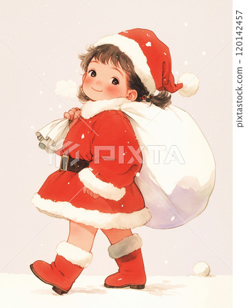 Girl dressed as Santa 120142457