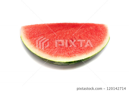 Watermelon pieces isolated. Water melon wedges pile, chopped Citrullus lanatus, red wassermelone cuts group 120142714