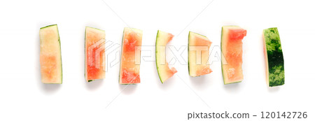 Watermelon skin isolated. Water melon shell, watermelon peel bio garbage for compost, organic waste 120142726
