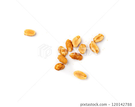 Spicy peanuts isolated, heeng jeera pea nuts mixture, Indian namkeen, roasted salty nut snack 120142788