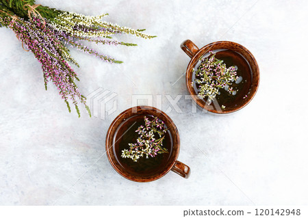 Cup of dry healthy heather. 120142948