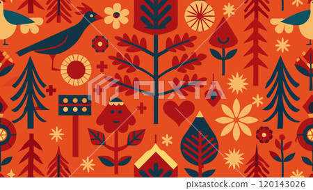 Scandinavian Folk Patterns Seamless Background  120143026