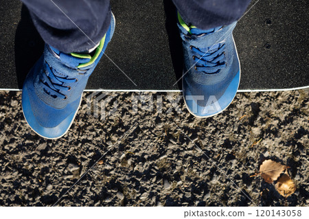 Children's anatomical shoes. A child skates in comfortable barefoot sneakers with a wide toe. Lots of room for the foot Children's anatomical shoes. A child skates in comfortable barefoot sneakers with a wide toe. Lots of room for the foot 120143058