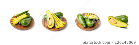 Avocado Isolated, Whole Avokado, Green Avocados Slice, Fresh Alligator Pear, Long Avocado Fruit 120143069