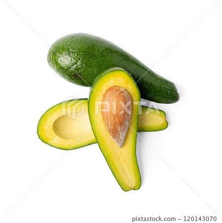 Avocado Isolated, Whole Avokado, Green Avocados Slice, Fresh Alligator Pear, Long Avocado Fruit 120143070