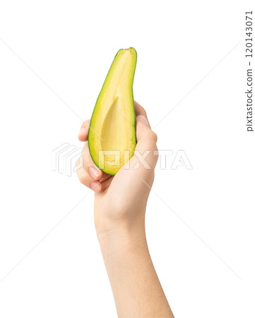 Avocado Isolated, Whole Avokado, Green Avocados Slice, Fresh Alligator Pear, Long Avocado Fruit 120143071