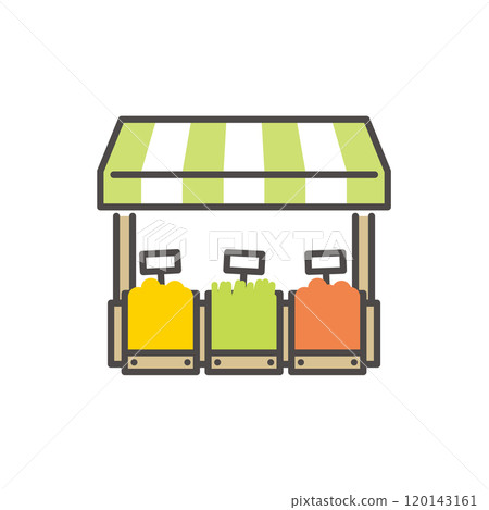 Vector illustration icon of a greengrocer's stall at a busy farmers market 120143161