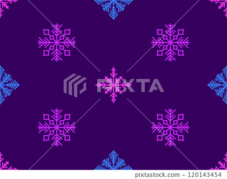 Snowflakes seamless pattern. Winter background with geometric snowflakes of different shapes. Christmas and New Year design for wallpaper, wrappers and covers. Vector illustration 120143454