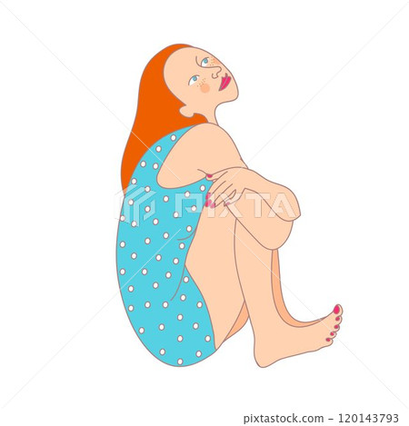 Dreamy red-haired girl isolated character on white background vector illustration. 120143793