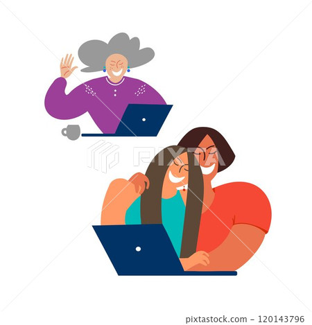 Online communication with relatives. Vector illustration of a computer with a video call 120143796